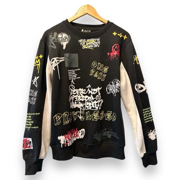 Bleecker & Mercer Black Graffiti Style Sweatshirt Size S Pullover Grunge Art - Picture 1 of 16